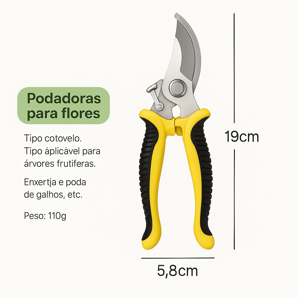 Tesoura de Poda Profissional com Cabo Anatômico Antiderrapante – Corte Preciso e Sem Esforço