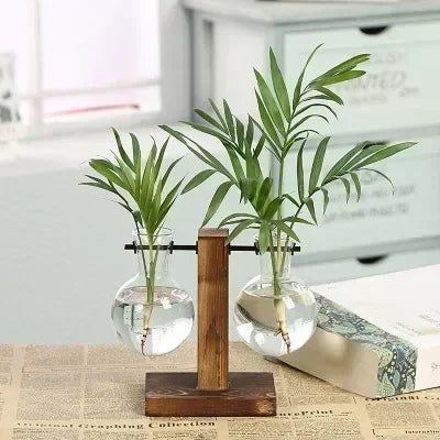 Suporte Decorativo com Vasos de Vidro para Plantas Hidropônicas